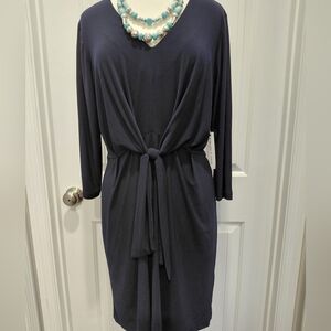 Emma & Michele Navy Blue Knot-Front Midi Dress Sz Large #0590